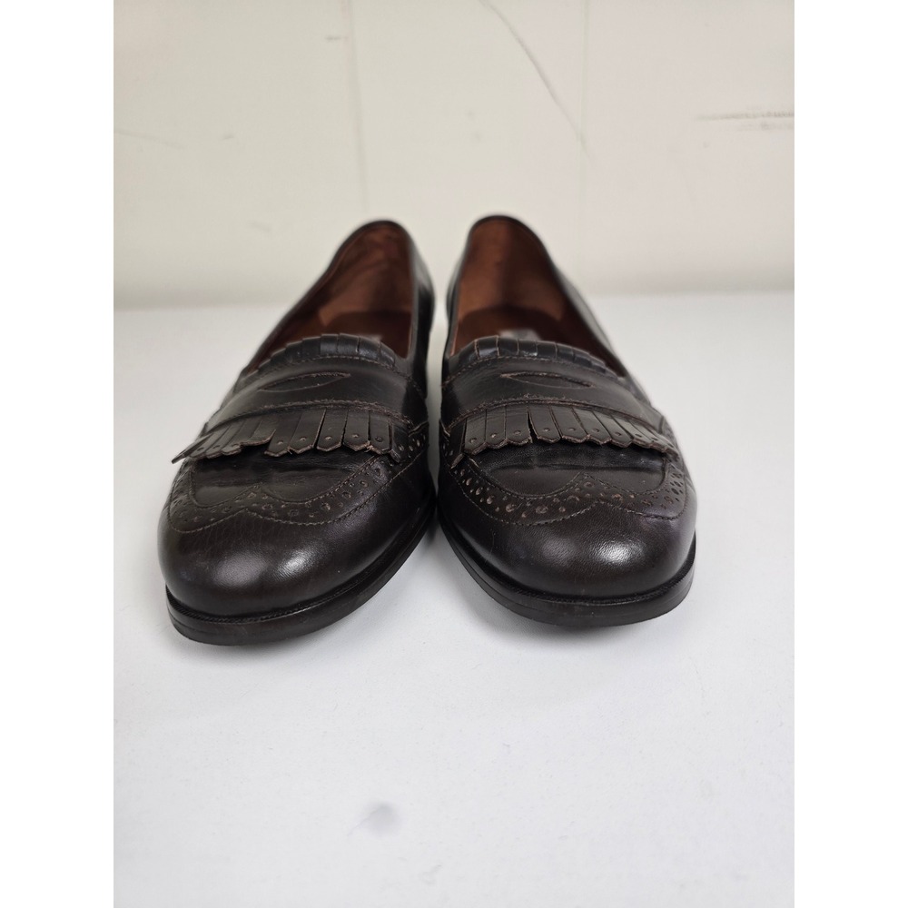 Etienne Aigner Kiltie Fringe Wingtip Brown Leather Penny Loafers Shoes 8.5 M - Picture 2 of 10